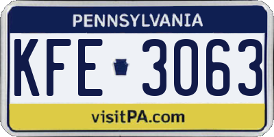 PA license plate KFE3063
