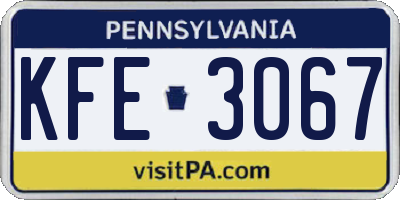 PA license plate KFE3067