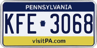 PA license plate KFE3068