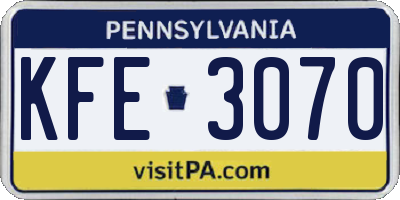 PA license plate KFE3070