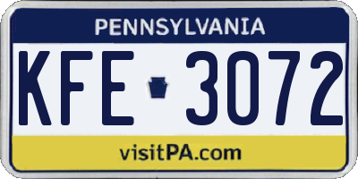 PA license plate KFE3072