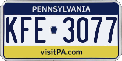 PA license plate KFE3077