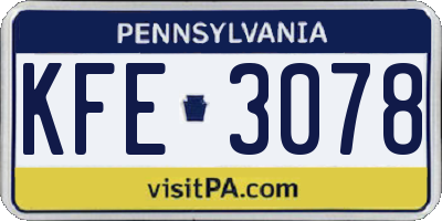 PA license plate KFE3078