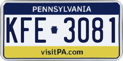 PA license plate KFE3081