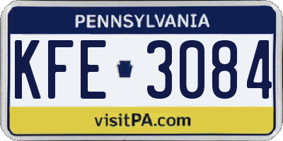 PA license plate KFE3084