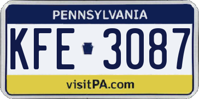 PA license plate KFE3087