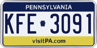 PA license plate KFE3091