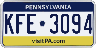 PA license plate KFE3094