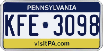 PA license plate KFE3098