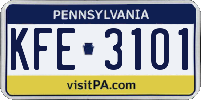PA license plate KFE3101