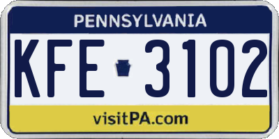 PA license plate KFE3102
