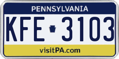 PA license plate KFE3103