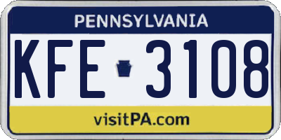 PA license plate KFE3108