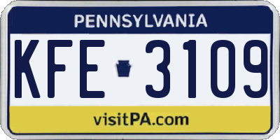 PA license plate KFE3109