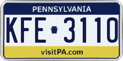 PA license plate KFE3110