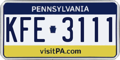 PA license plate KFE3111