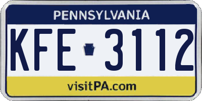 PA license plate KFE3112