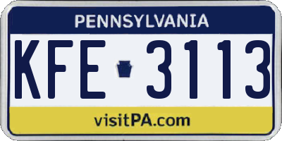 PA license plate KFE3113