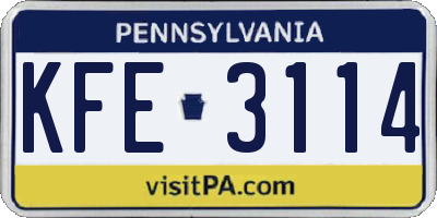 PA license plate KFE3114