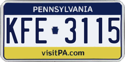 PA license plate KFE3115