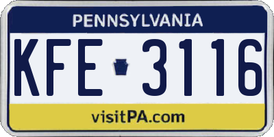 PA license plate KFE3116
