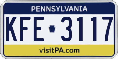 PA license plate KFE3117