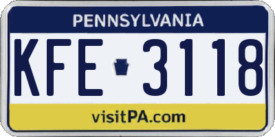 PA license plate KFE3118