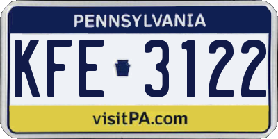 PA license plate KFE3122
