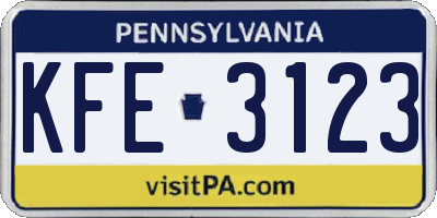PA license plate KFE3123