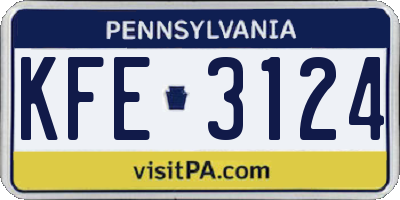 PA license plate KFE3124