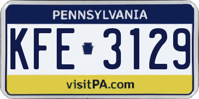 PA license plate KFE3129