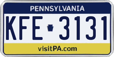 PA license plate KFE3131