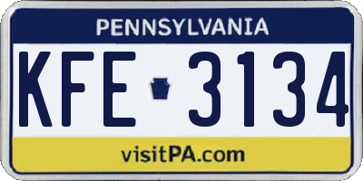 PA license plate KFE3134
