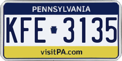 PA license plate KFE3135