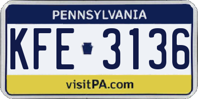 PA license plate KFE3136