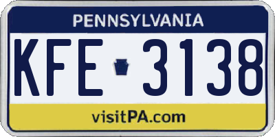 PA license plate KFE3138