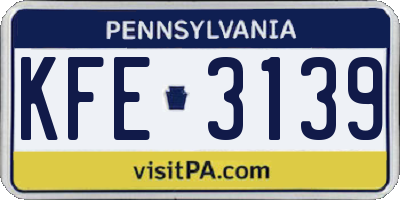 PA license plate KFE3139
