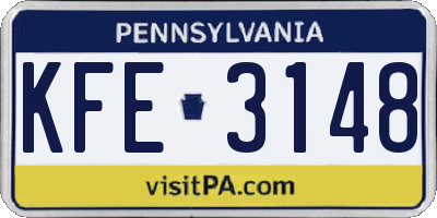 PA license plate KFE3148