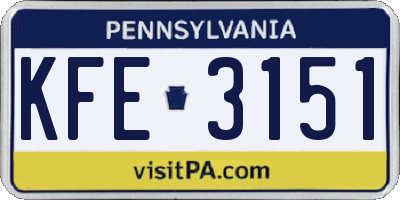 PA license plate KFE3151