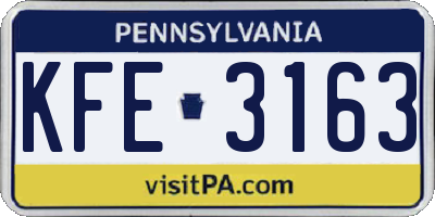 PA license plate KFE3163