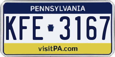 PA license plate KFE3167