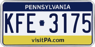 PA license plate KFE3175