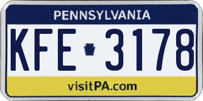 PA license plate KFE3178
