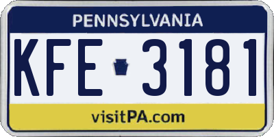PA license plate KFE3181