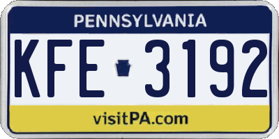 PA license plate KFE3192