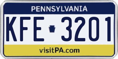 PA license plate KFE3201