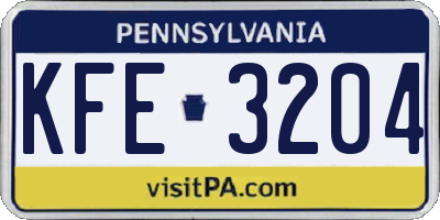 PA license plate KFE3204