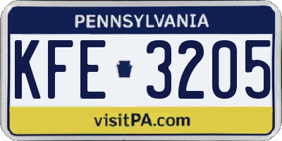 PA license plate KFE3205
