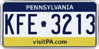 PA license plate KFE3213