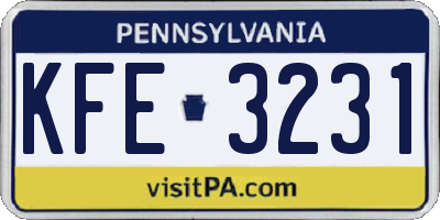 PA license plate KFE3231